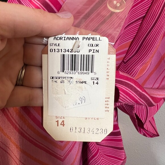 Adrianna Papell Pink Stripe Silk Tie Waist Dress Size 14 NEW - Picture 2 of 5